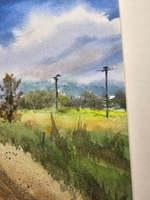 Картина акварельная в паспарту 30х40 см на стену для интерьера "Сельская дорога в Веребково"