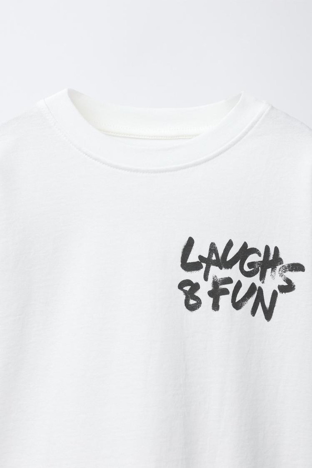 ZARA ФУТБОЛКА С ДВОЙНЫМИ РУКАВАМИ И НАДПИСЯМИ, БЕЛЫЙ