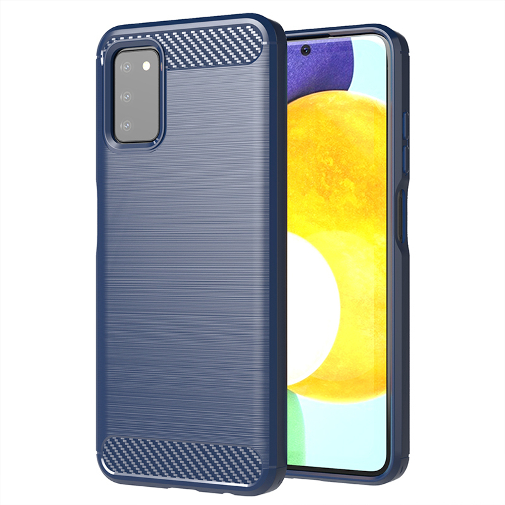 Мягкий чехол синего цвета для смартфона Samsung Galaxy A03S, серия Carbon (стиль карбон) от Caseport