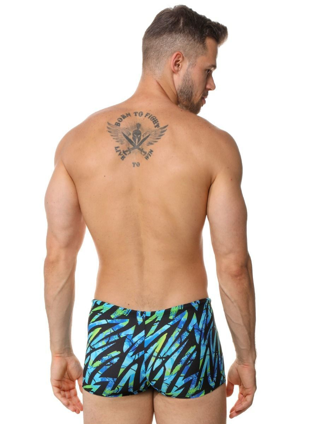 Черные плавки-боксеры с цветными зигзагами (Размер: L) (Цвет: голубой с черным)