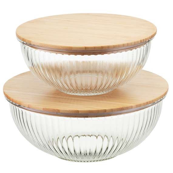 Чаша стеклянная с бамбуковой крышкой harmy, 3,5 л
