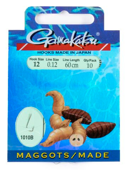Крючки с поводком Gamakatsu Booklet MAGGOTS 1010B разм. 12-0.12мм 60см 10шт.