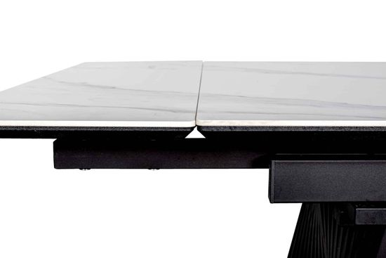Стол Ivar 140 (+30 +30) х 85 керамика матовая Snow white / черный муар