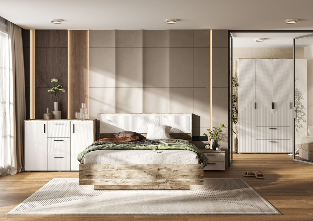 Комод для одежды с ящиками и полками Браш Мени Грин/Дуб Крафт 3 ящика, 120х45х91 см