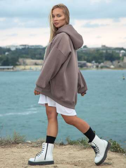 Худи женское оверсайз с начесом basis нюд