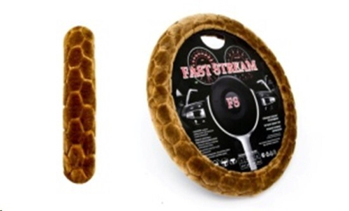 Оплетка руля размер L 39-40 см иск. мех  ЧЕРЕПАШКА  коричневая (FAST STREAM)