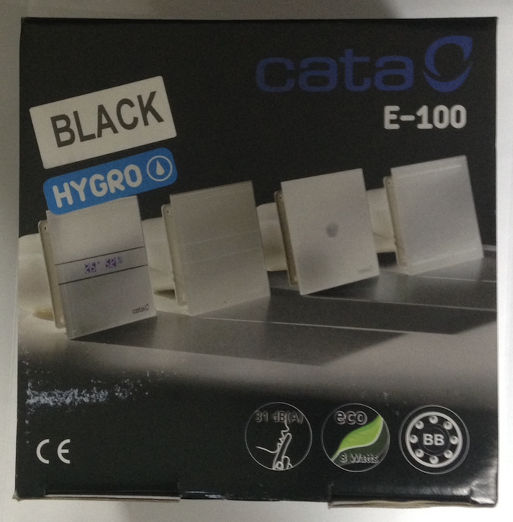Накладной вентилятор Cata E 100 GTH Bk Black черный (Влажность, таймер, термометр, дисплей)