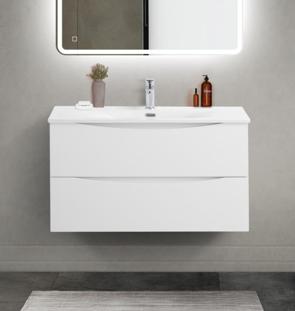 Тумба с раковиной подвесная BelBagno MARINO-CER-MINI-900-2C-SO-BL-P Bianco Lucido, раковина белая BB-8099-3-90