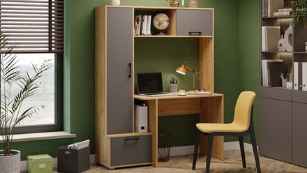 Стол письменный угловой с ящиками и шкафом Дуб Крафт золотой/Графит Серый 135,3х50,2х172 см