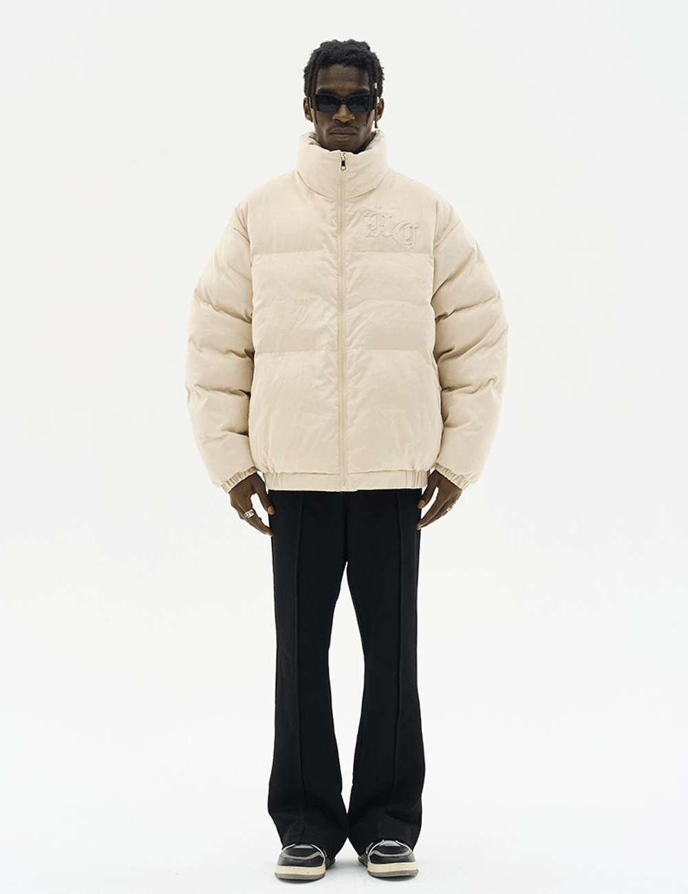 Пуховик HARSHandCRUEL "Gothic Logo" Suede Puffer Jacket