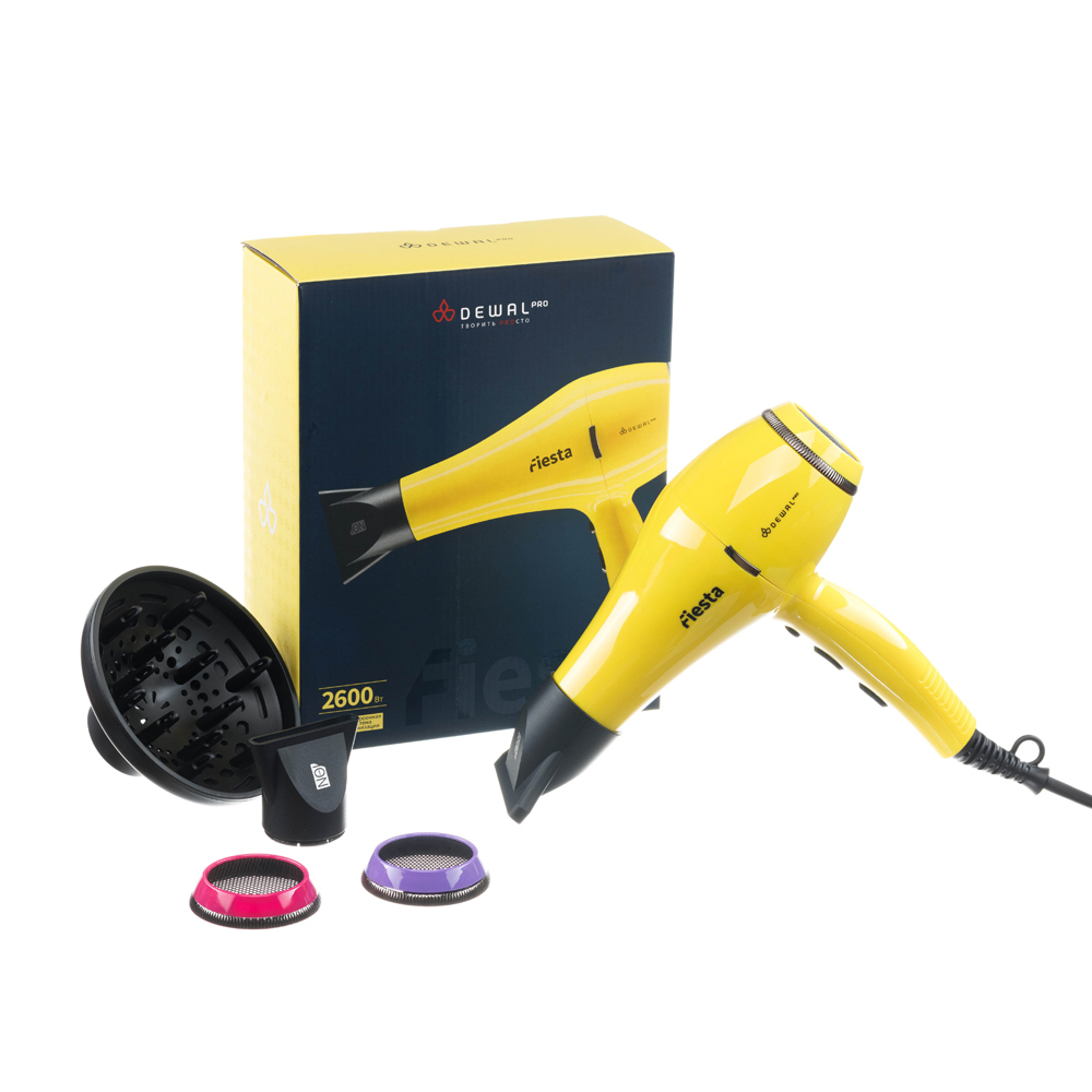 Фен DEWAL FIESTA манго 2600Вт иониз.2нас+1дифф+2фильтра провод 3м