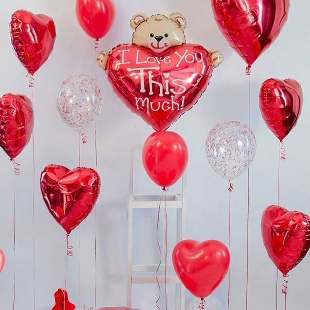 Шар (38"/97 см) Фигура, Медвежонок с большим сердцем 1 шт.