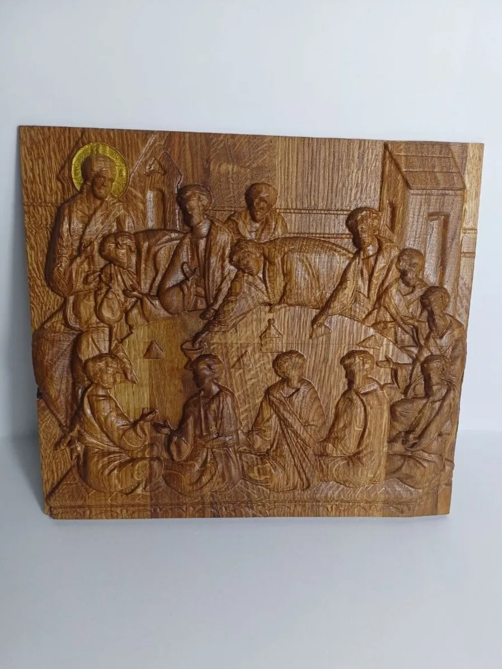 Освященная Икона «Тайная вечеря» резная из дуба 25*28,5 см