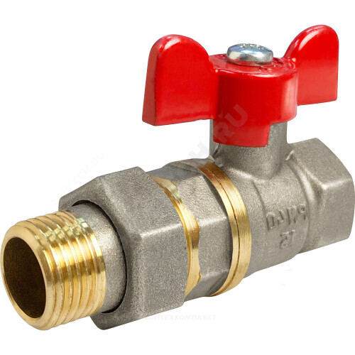 Кран шаровой латунь никель 11Б27фт1М Ду 25 Ру40 ВР/"американка" полнопроходной бабочка VALFEX VF.227.NB1.100