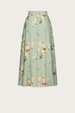 ЮБКА НА ШНУРОВКЕ ИЗ ЗЕЛЕНОЙ ВИСКОЗЫ С ЛЮРЕКСОМ И АВТОРСКИМ ПРИНТОМ