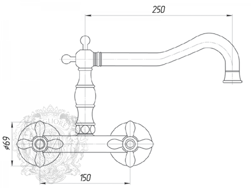 Смеситель для кухни настенный Migliore Princeton Plus ML.CUC-8052 схема