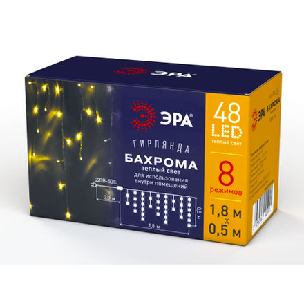 ENIB-01B ЭРА Гирлянда LED Бахрома 1,8 м*0,5 теплый свет 8 режимов 220V, IP20