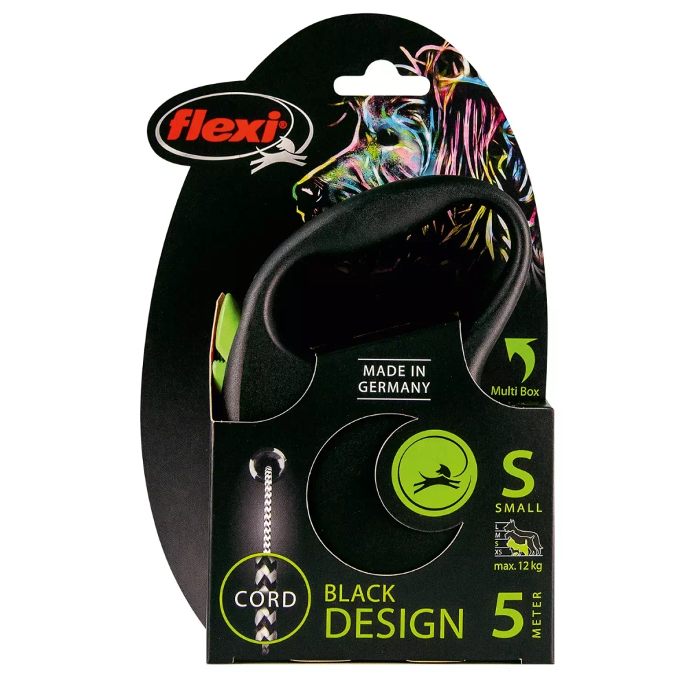Flexi рулетка Black Design S (до 12 кг) 5 м трос черный/зеленый