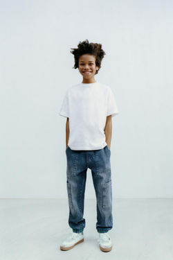 ZARA ДЖИНСЫ-ДЖОГГЕРЫ С КАРМАНАМИ, ВЫЦВЕТШИЙ СИНИЙ