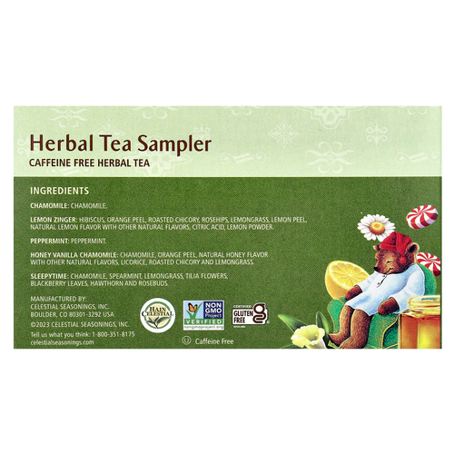 Celestial Seasonings, Пробник травяного чая, 5 вкусов, без кофеина, 18 чайных пакетиков, 31 г (1,1 унции)