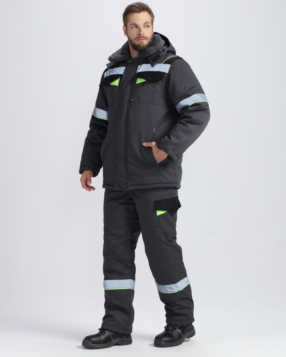 Костюм зимний Ховард (тк.OxLine) п/к, т.серый/черный/лимонный