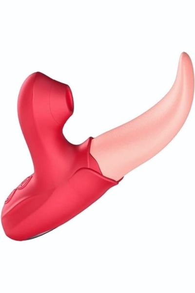 Оригинальный вибратор-язык с вакуумной стимуляцией клитора - 18 см. (Цвет: розовый с красным)