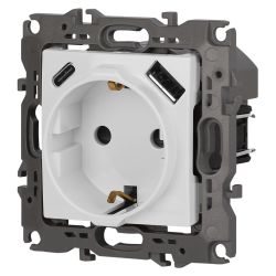 Розетка ЭРА Серия 12 12-4108-01 2P+E 16A-250В со шторками с USB type-A+C 5В-3А белый | Эра 12