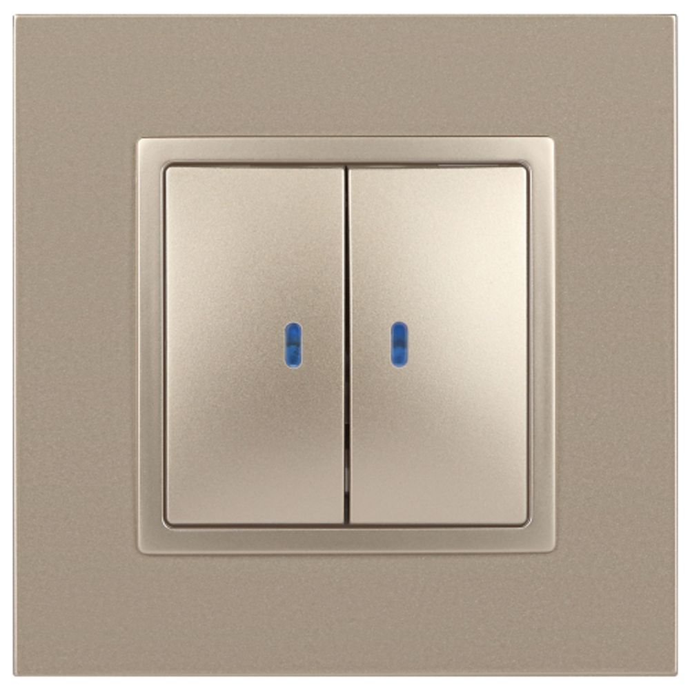 Выключатель ЭРА Elegance 14-1105-04 двойной с подсветкой 10АХ-250В IP20 шампань