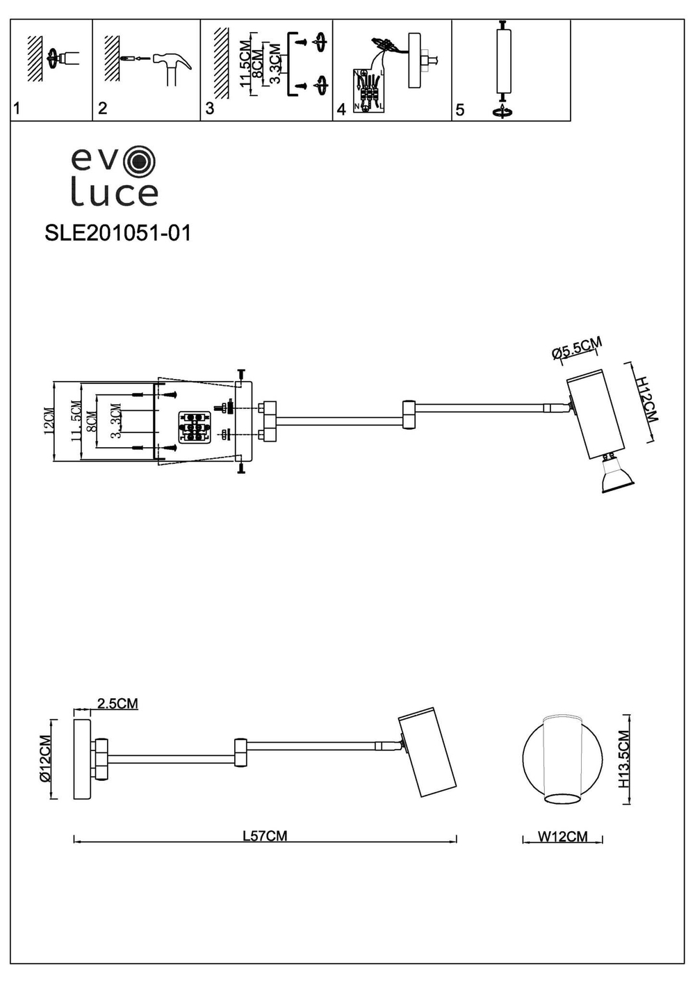 SLE201051-01 Светильник настенный Белый/Белый GU10 1*5W 4000K