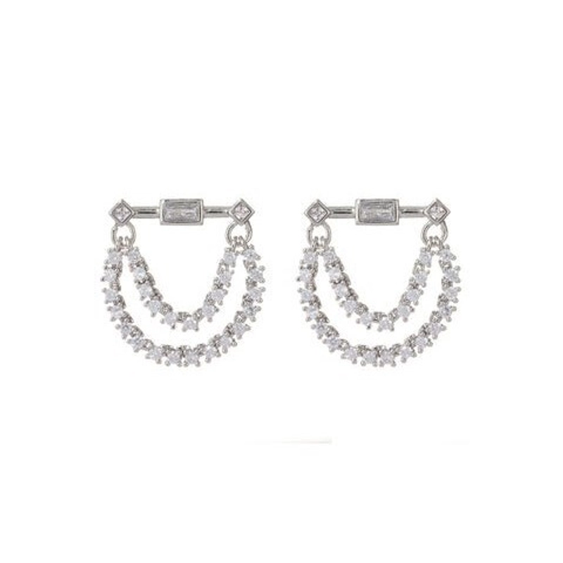 Серьги Багет на Весящей Цепочке – Серебро