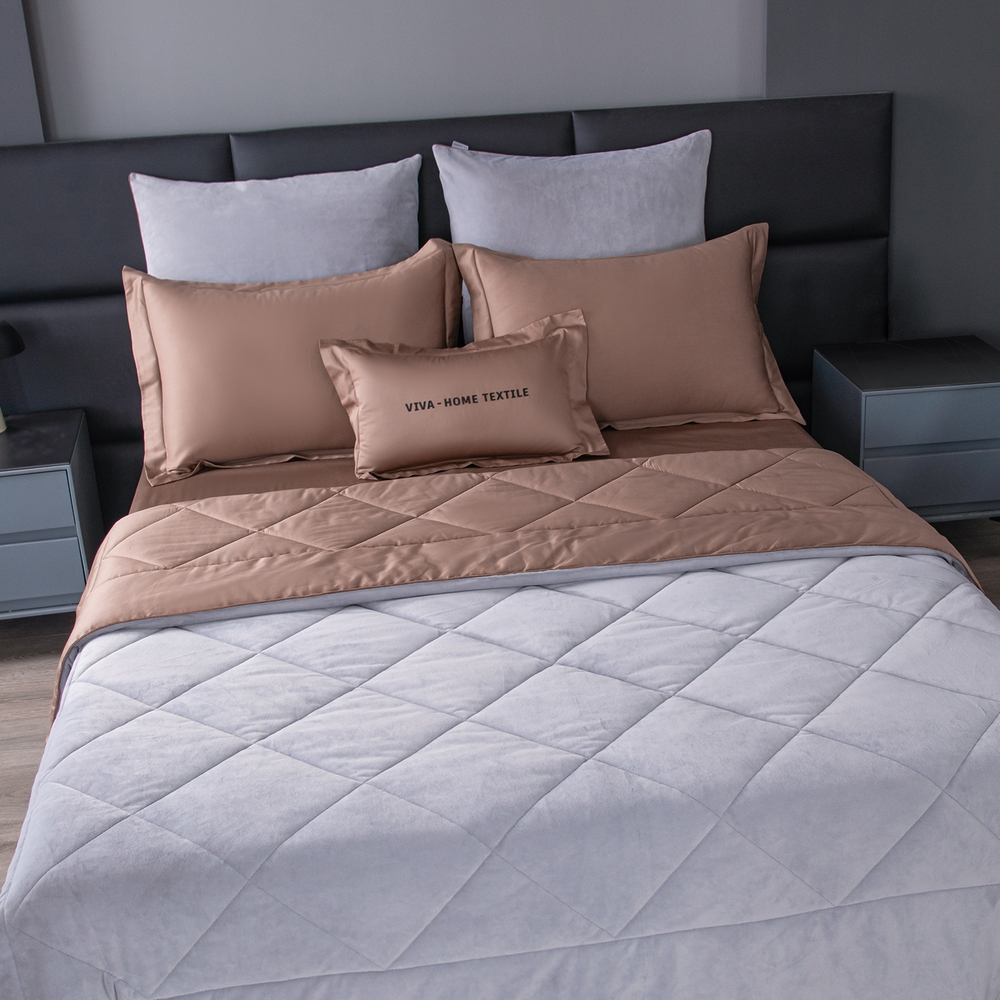 КПБ на резинке Сатин Velvet Premium с Одеялом VPR003, Евро, 4 наволочки, простынь 160*200*25