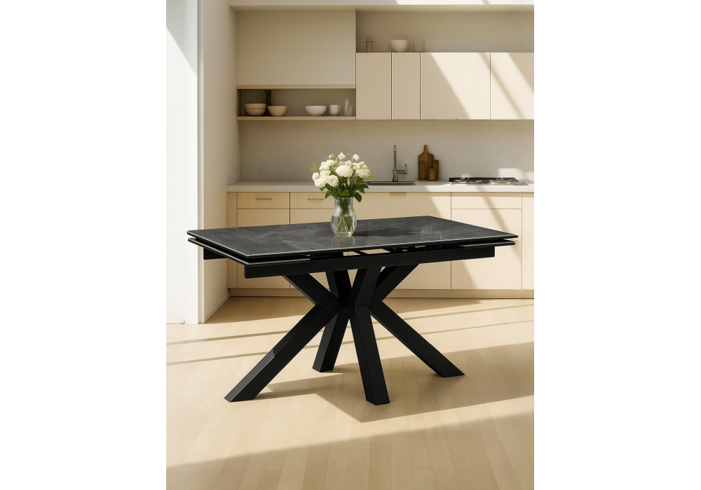 Керамический стол Woodville Бронхольм 140(200)х80х77 baolai, черный, ножки черные