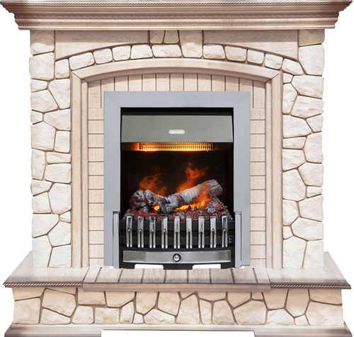 Каминокомплект Preston - Белый/Слоновая кость с патиной с очагом Danville Chrome FB2