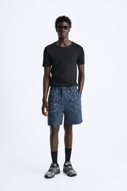 ZARA БАЗОВАЯ ФУТБОЛКА В РУБЧИК, ЧЕРНЫЙ