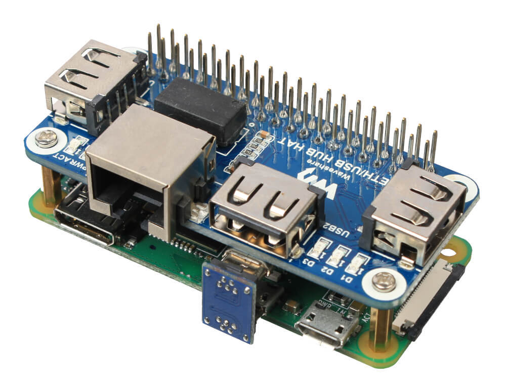 Плата расширения Ethernet / USB HUB HAT for Raspberry Pi, 1x RJ45, 3x USB