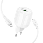 Сетевой адаптер питания BOROFONE BA93A PD 20W QC 3.0 + кабель Lighting-Type-C (белый)
