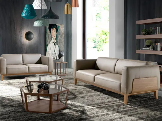 Двухместный диван Angel Cerda 5353-2P, серо-бежевая кожа