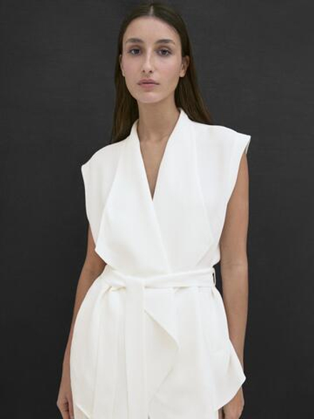 Massimo Dutti Жилет из крепа, желтовато-белый