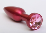 Большая красная анальная пробка с розовым стразом - 11,2 см. (Цвет: розовый)