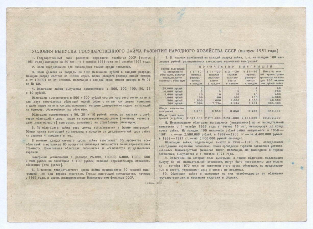 Облигация 100 рублей 1951 год. Серия № 116923. VF-