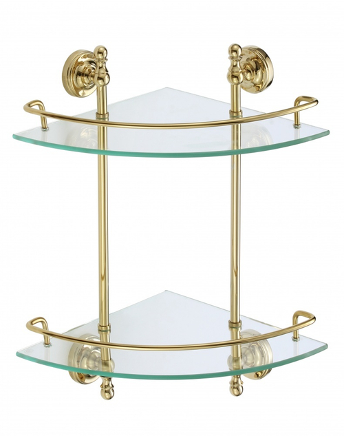 31082-E Угловая стеклянная 2-я полка (ЗОЛОТО) GANZER (5/1шт)