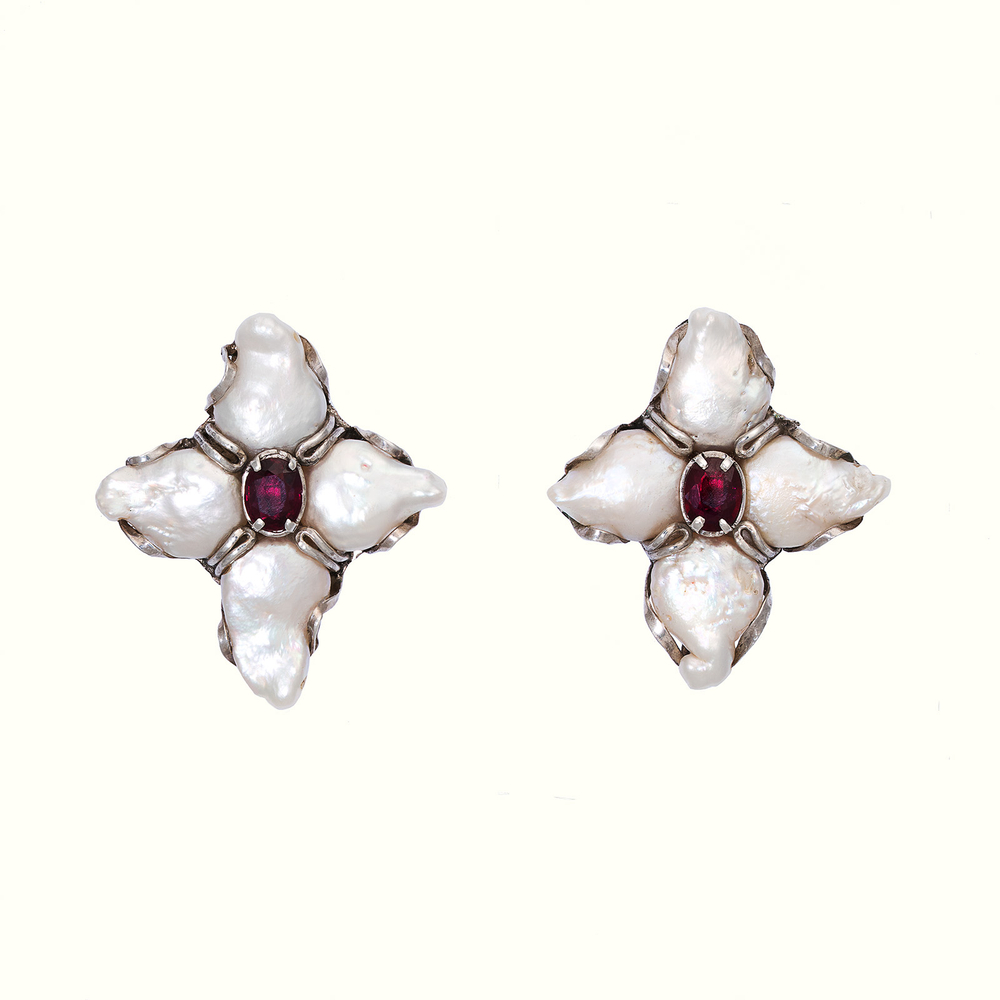 Серьги-кресты с рубинами