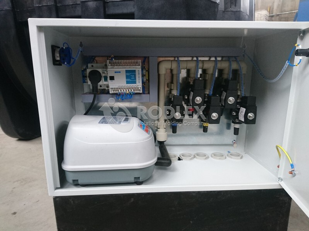 Станция биологической очистки BioBox Aero 7 с принудительным выбросом, насосом в отдельной кнс Родлекс 3000 л./ 1750 л. в сутки / 7 чел. / принудительный сброс / компрессорный аэрация (2140x1480x2030см;192кг;) - арт.559793