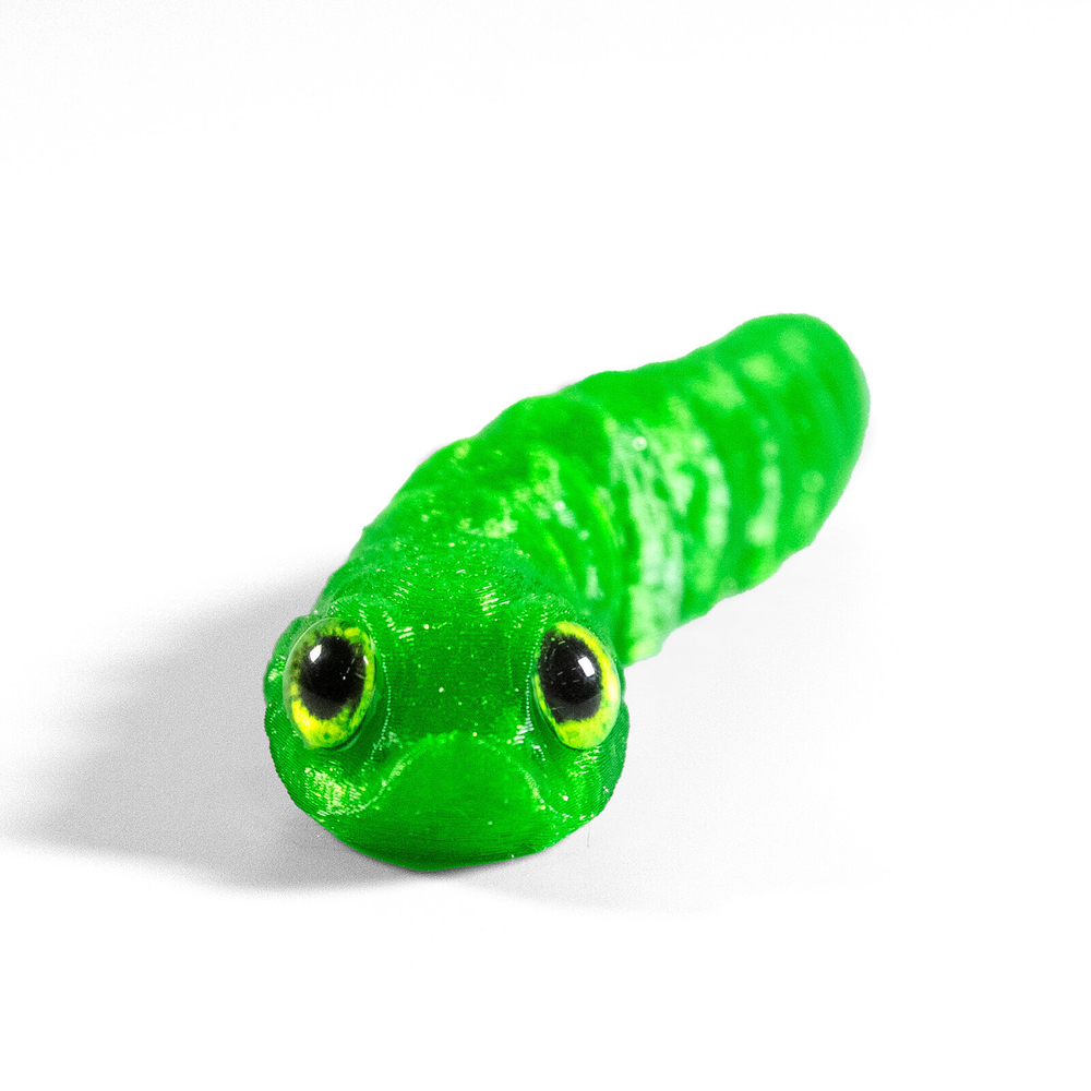 Гибкая игрушка-антистресс, змея с глазами, 3D печать, 13 см., зеленая