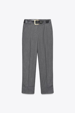ZARA БРЮКИ С РЕМНЕМ И ОТВОРОТАМИ, ТЕМНО-СЕРЫЙ