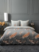 Постельное белье 1,5 креп Павлина Жанет Перья на сером 3013