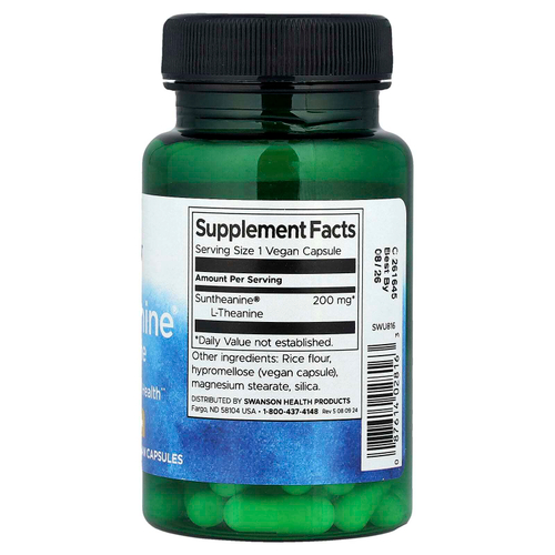 Swanson, Suntheanine® L-теанин, 200 мг, 60 веганских капсул
