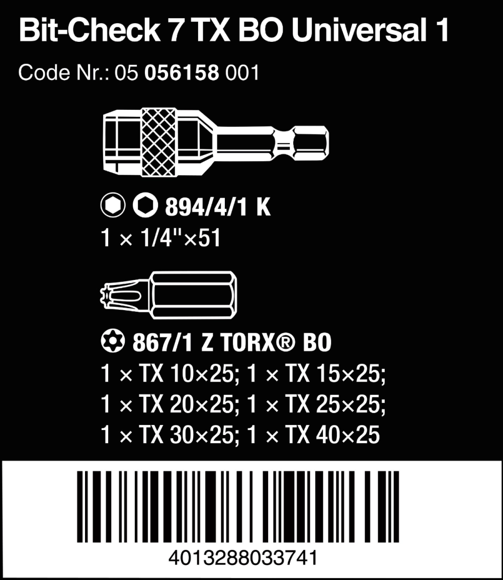 Набор бит Bit-Check 7 TX BO Universal 1 Wera 05056158001