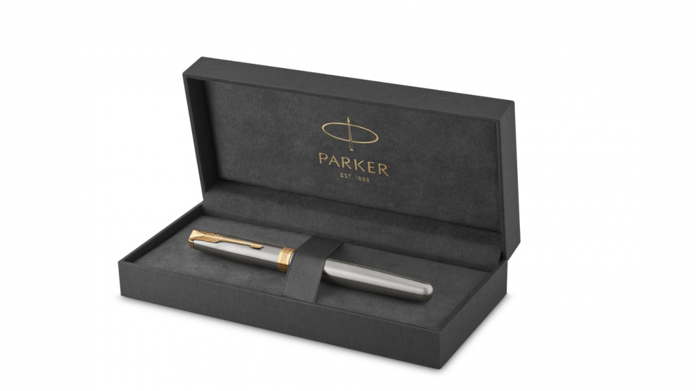Ручка роллер Parker Sonnet Stainless Steel GT 1931506, стержень: F, цвет чернил: black, в подарочной упаковке