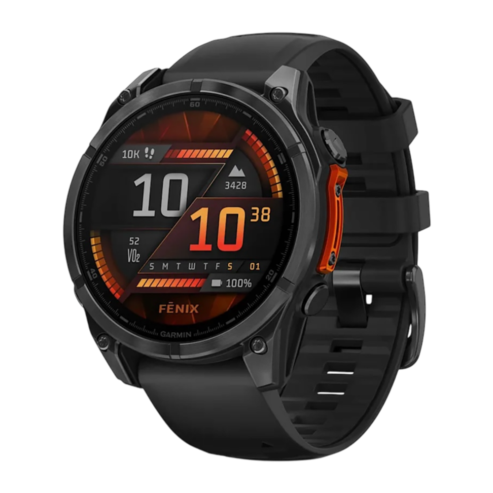 Спортивные часы Garmin fenix 8, 47 мм, AMOLED, сталь, чёрный силиконовый ремешок Сланцево-серый безель из нержавеющей стали, стекло «Gorilla Glass». Ремешок с классической застёжкой — на запястье обхватом 125–208 мм